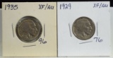1929 & 1935 Buffalo Nickels XF/AU