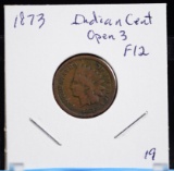 1873 Indian Cent Open 3 Fine