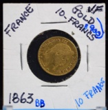 1863 Gold 10 Francs Napoleon VF