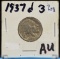 1937-D 3 Legged Buffalo Nickel AU Rare One