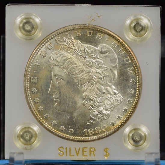 1880-S Morgan Dollar PL GEM BU Rich with Tone Plastic holder