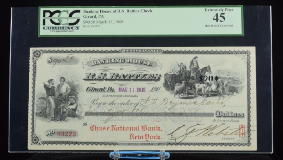 1908 Chase National Bank Girard PA PCGS 45 Extremely F
