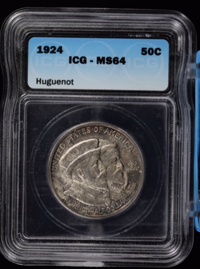 1924 Half Dollar Huguenot Commemorative ICG MS-64 6919720101 Attractive Tone