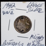1942 Silver 6Pence Australia WWII Rainbow Tone Battlefield Button Substitute