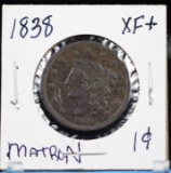 1838 Large Cent XF Plus