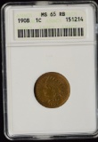 1908 Indian Head Cent ANACS MS-65 RB Old Holder