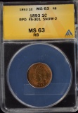 1893 Indian Head Cent ANACS RPD FS 301 MS-63 RB