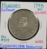 1948 Hungary 20 Forint UNC Silver