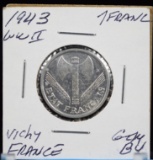 1943 1Franc WWII Vichy France Under German Rule GEM BU