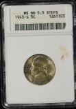 1943-S Jefferson Nickel ANACS MS-66 5.5 Steps 126103