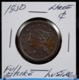 1850 Large Cent C Luster W/Full Strike