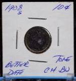 1908-S  Barber Dime CH BU Bullâ€™s Eye Tone Scarce Date