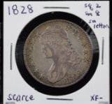 1828 Bust Half Dollar Sq2 Sm8 & letter Scarce Variety XF