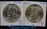 1972-S 1973-S Eisenhower Silver Dollars (2) GEM BU