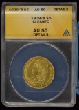 1809/8 $5 Gold Draped Bust ANACS AU Details