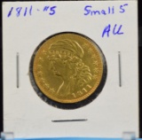 1811 $5 Gold Draped Bust AU