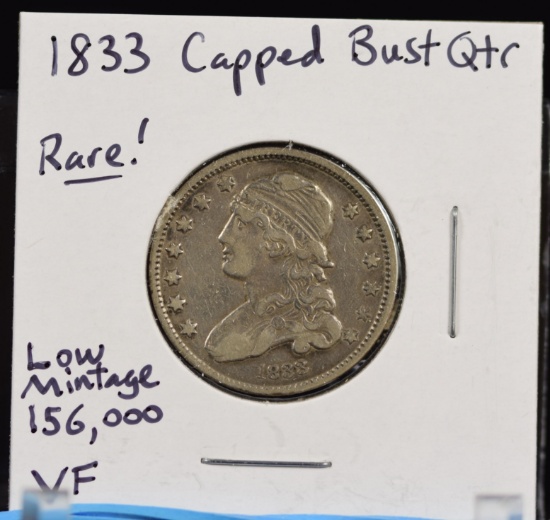 1833 Capped Bust Quarter VG low Mintage RARE