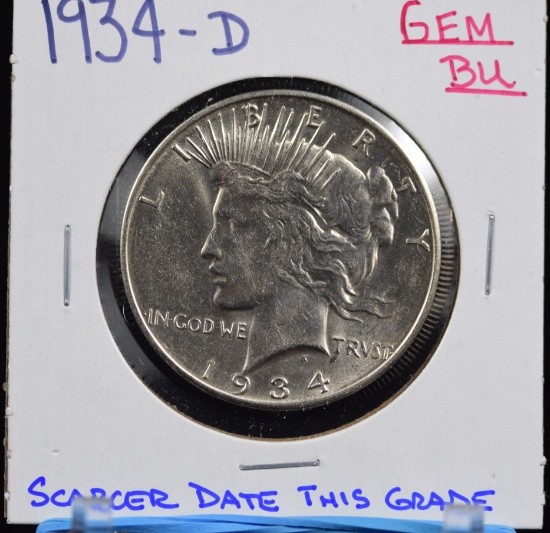 1934-D Peace Dollar GEM BU Sharp Strike