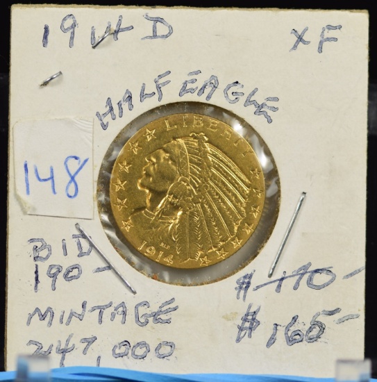 1914-D $5 Gold Indian Low Mintage XF