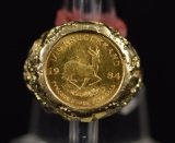 Gold Krugerrand 1/10oz 14kt Gold Ring Set melt $300