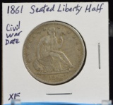 1861 Seated Half Dollar Civil War Date XF