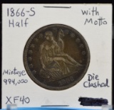 1866-S Seated Half Dollar w/Motto XF40 Die Clash low Mintage