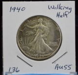 1940 Walking Half Dollar AU55