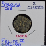1552-98 Spanish Cob 2 Cuartos of Felipe II
