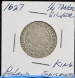 1627 Silver 1/4 Thaler Poland Very Scarce King Sigismunc III