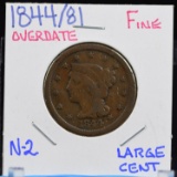 1844/81 Large Cent Fine N-2 Overdate