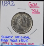 1892 Barber Quarter GEM BU Type 1 Reverse