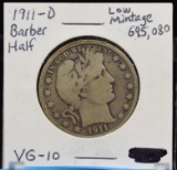 1911-D Barber Half Dollar low Mintage VG10