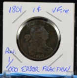 1801 1/1000 Large Cent Bust Error Rev Fraction VF