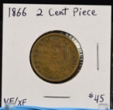 1866 2 Cent Piece VF/XF