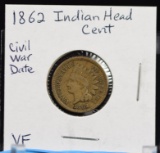 1862 Indian Head Cent Civil War Date VF