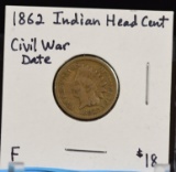 1862 Indian Head Cent Civil War Date F