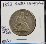 1853 Seated Half Dollar Die Crack at Date VF/XF