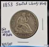 1853 Seated Half Dollar Die Crack at Date VF/XF