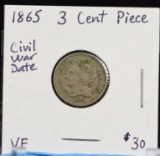 1865 Three Cent Piece Civil War Date
