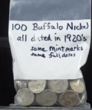 Bag of 100 Different Buffalo Nickels All with Dates P-D-S Mints