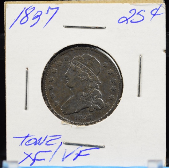 1837 Bust Quarter Lite Tone XF/VF Scarce