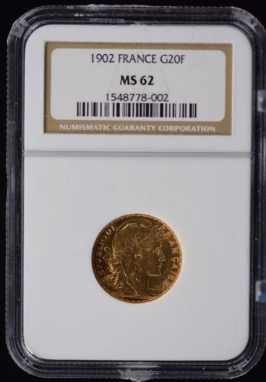 1902 Gold 20F France NGC MS-62