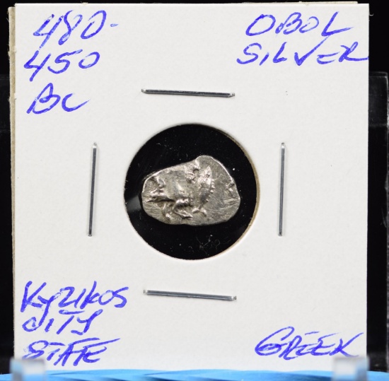 480-450BC Silver Obol Mysia Kyzikos City State Greek Large Flan as Made