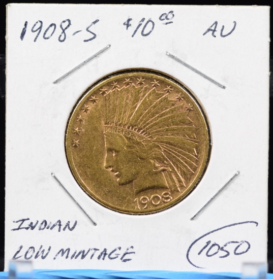 1908-S $10 Gold Indian Low Mintage AU