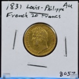 1831 Gold Louis Philippe 20 Francs AU