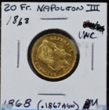 1868 Gold Napoleon III 20 Francs UNC