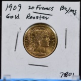 1909 Gold French 20 Francs Rooster BU/MS