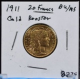 1911 Gold French 20 Francs Rooster BU/MS