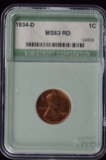 1934-D Lincoln Cent NTC Red MS63