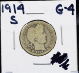 1914-S Barber Quarter Good Key